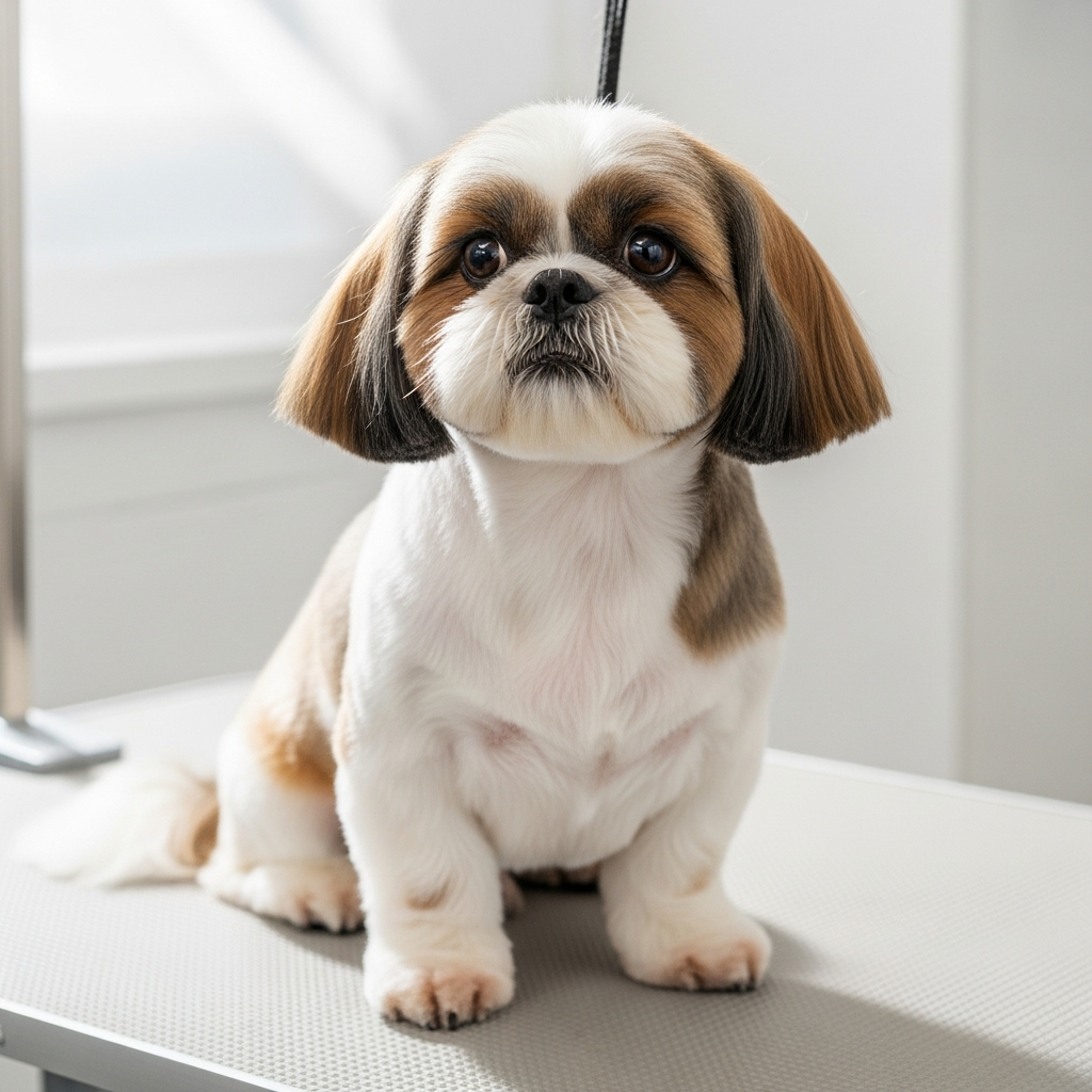 Shih tzu with a fresh cut and glossy coat